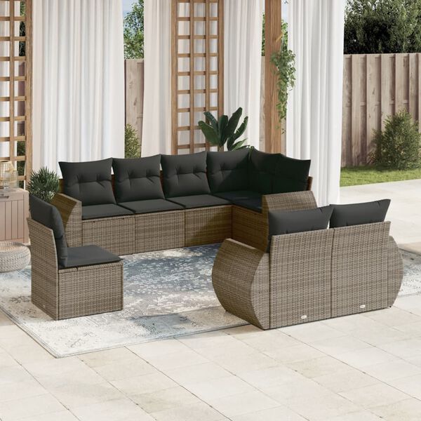 vidaXL Set Divano da Giardino 8 pz con Cuscini Grigio in Polyrattan