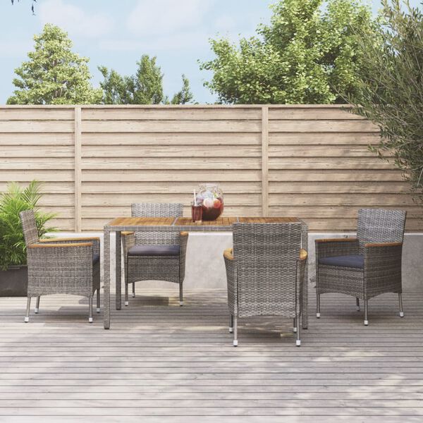 vidaXL Set da Pranzo da Giardino 5 pz con Cuscini in Polyrattan Grigio