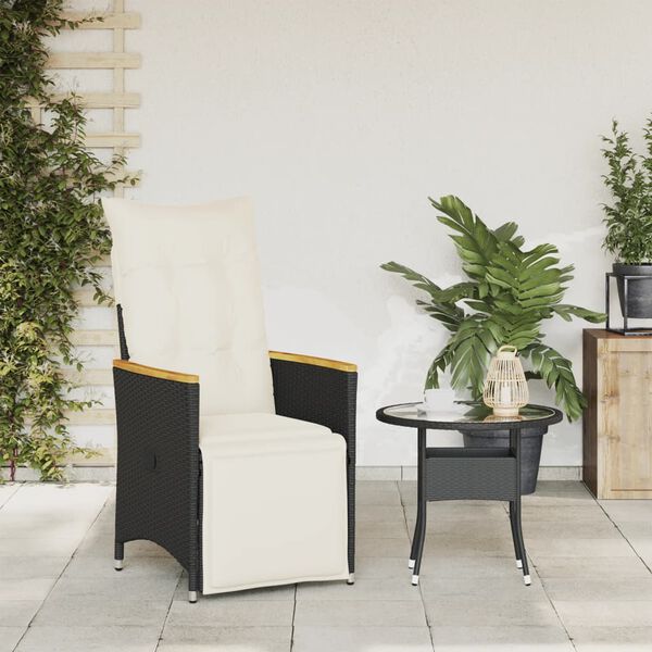 vidaXL Sedia Reclinabile da Giardino con Cuscini Nera in Polyrattan