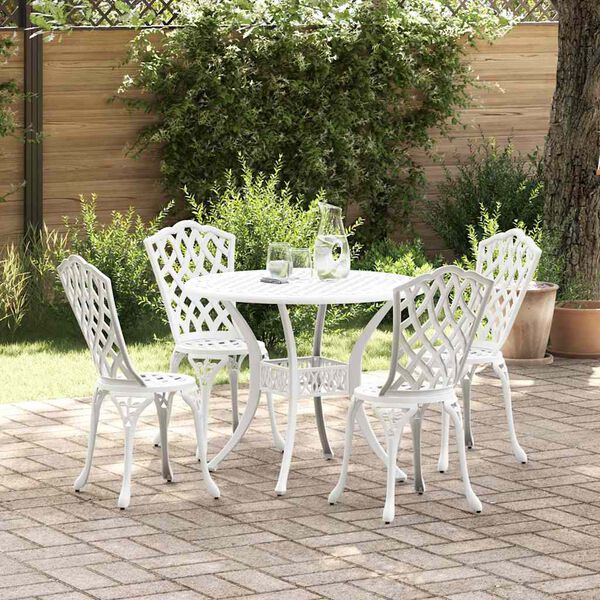 vidaXL Set da Pranzo per Giardino 5 pcs Bianco Alluminio
