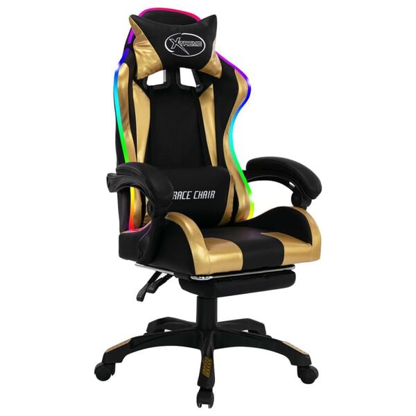 vidaXL Sedia da Gaming con Luci a LED RGB Oro e Nera in Similpelle