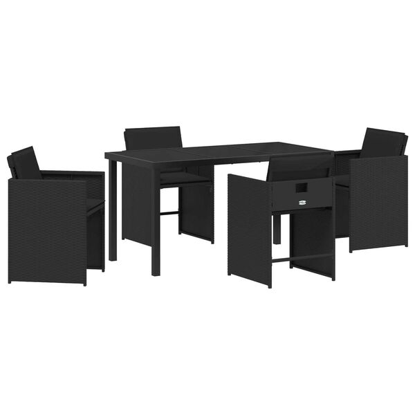 vidaXL Set da Pranzo per Giardino con cuscino 5 pcs Nero polyrattan