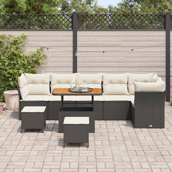vidaXL Set Divano da Giardino con cuscino 9 pcs Nero e crema