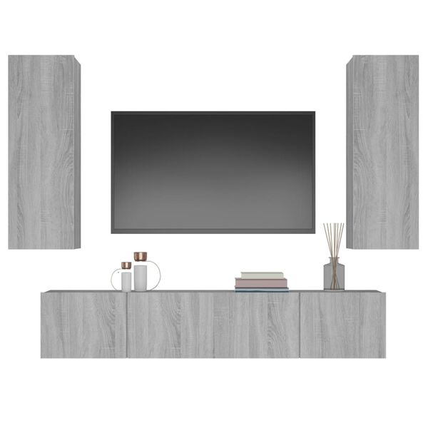 vidaXL Set di Mobili Porta TV 4 pz Grigio Sonoma in Legno Multistrato