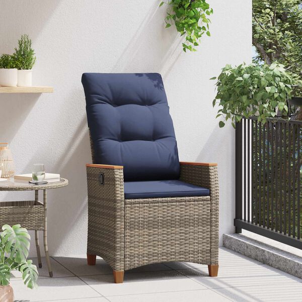 vidaXL Sedia da giardino reclinabile Grigio e Blu Navy polyrattan