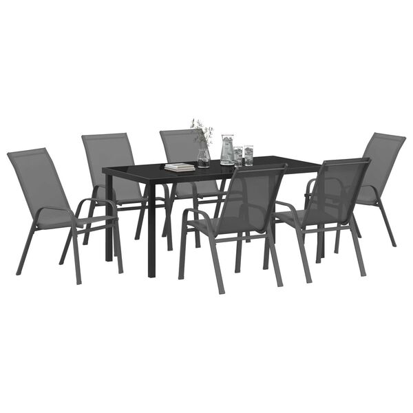 vidaXL Set da Pranzo per Giardino 7 pcs Grigio e Nero