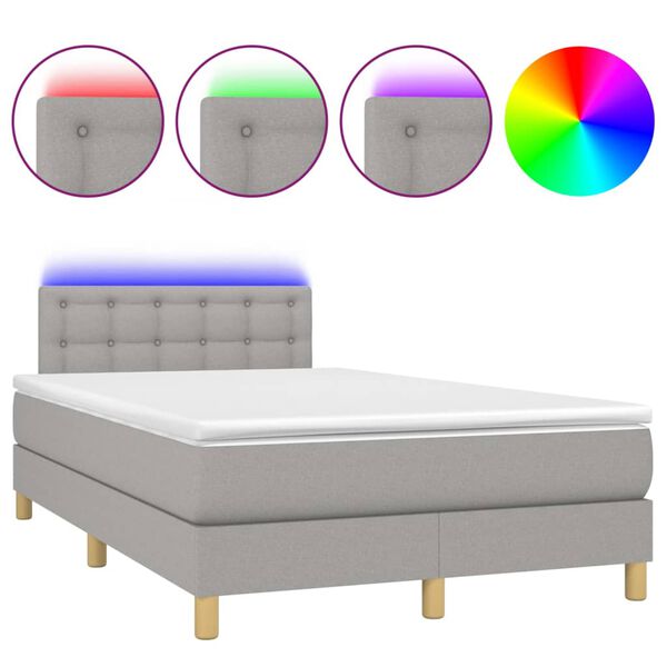 vidaXL Letto a Molle Materasso e LED Grigio Chiaro 120x190 cm Tessuto