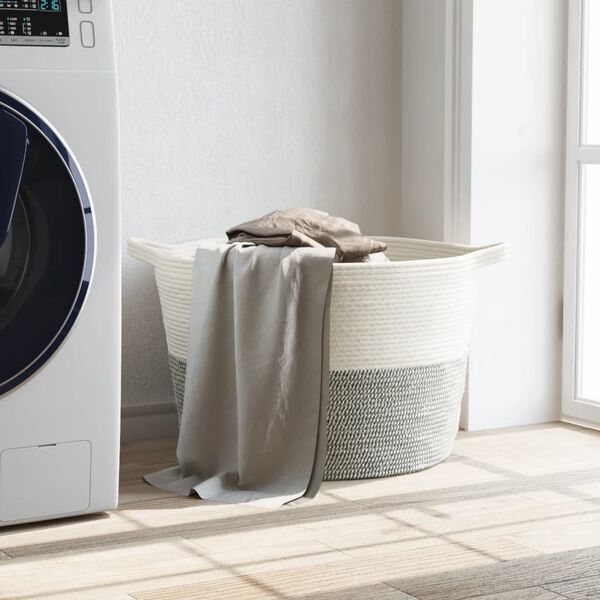 vidaXL Cesto per Biancheria Grigio e Bianco &Oslash;60x36 cm in Cotone