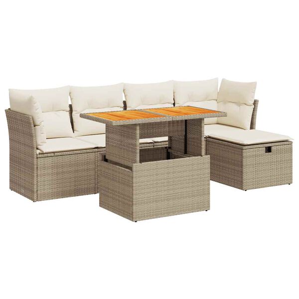 vidaXL Set Divano da Giardino 6 pz con Cuscini Beige Polyrattan Acacia
