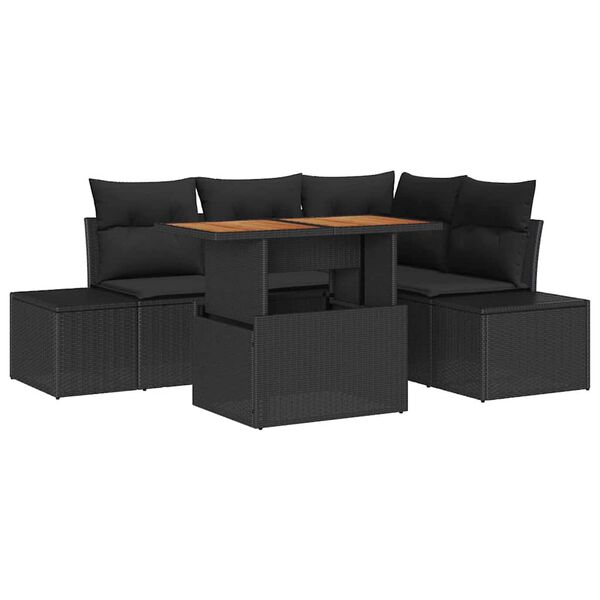 vidaXL Set Divano da Giardino con archiviazione 5 pcs Nero Poly Rattan
