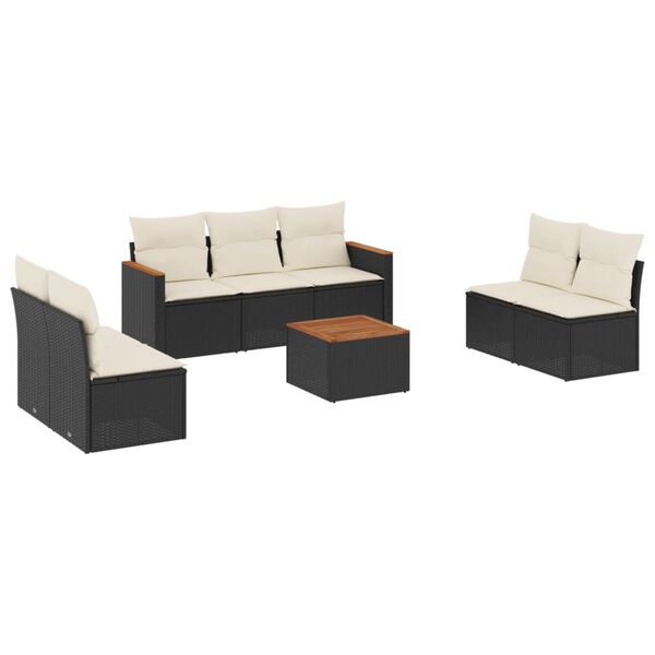 vidaXL Set Divani da Giardino con Cuscini 8 pz Nero in Polyrattan