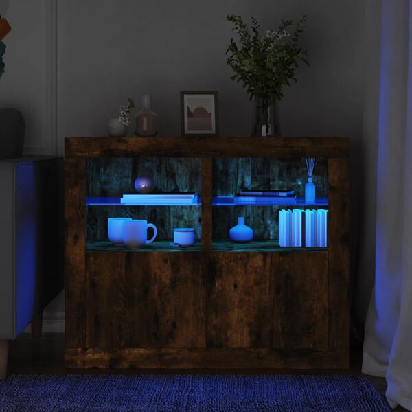 vidaXL Armadietti con Luci LED 2pz Rovere Fumo in Legno Multistrato