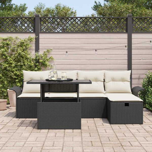 vidaXL Set Divano da Giardino con cuscino 6 pcs Nero Poly Rattan