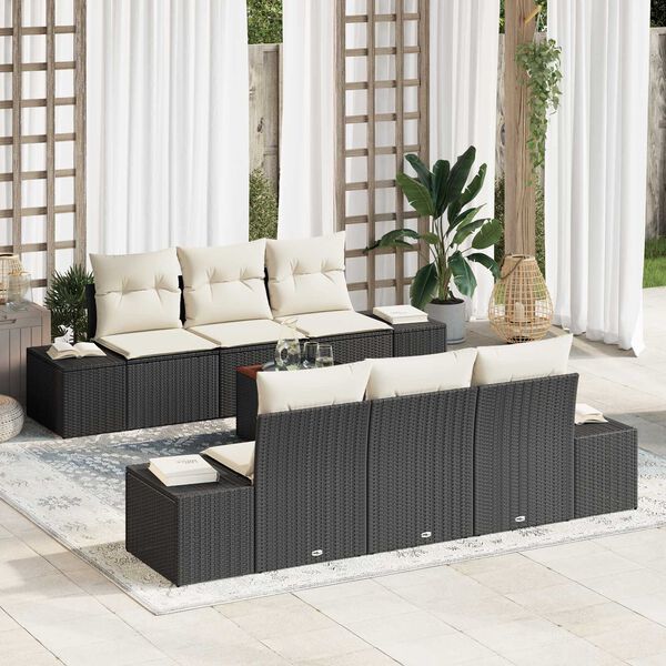 vidaXL Set Divano da Giardino con cuscino 7 pcs Nero polyrattan