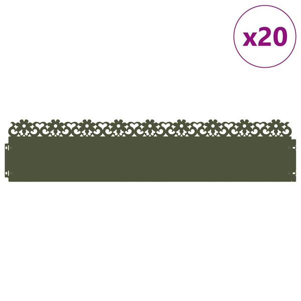 vidaXL Bordure per prato 20 pcs Verde oliva 103 x 0,05 x 22 cm Acciaio