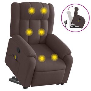 vidaXL Poltrona Alzapersona Massaggi Reclinabile Marrone Scuro Tessuto