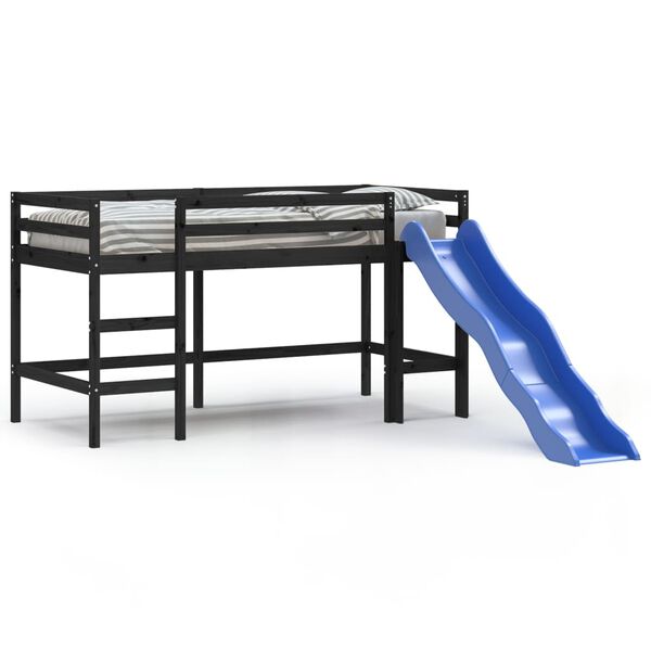 vidaXL Letto Soppalco con Scivolo Bambini Nero 80x200cm Massello Pino