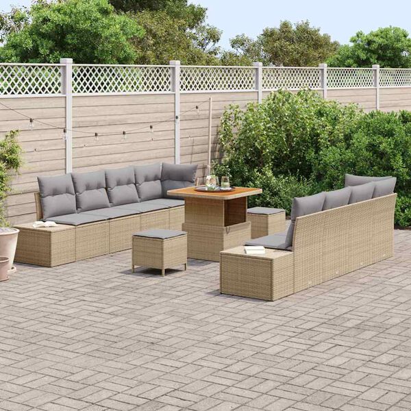 vidaXL Set Divano da Giardino con cuscino 11 pcs Beige Poly Rattan