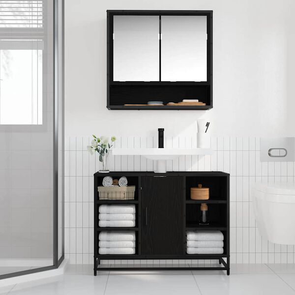 vidaXL Mobile da Bagno Rovere Nero 80 x 33 x 60 cm Legno multistrato