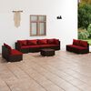 vidaXL Set Divani da Giardino 9 pz con Cuscini in Polyrattan Marrone