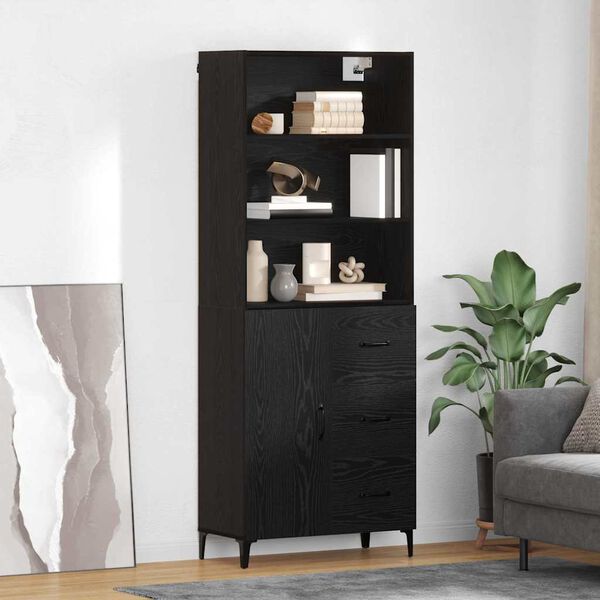vidaXL Credenza Rovere Nero 69,5 x 34 x 180 cm Legno multistrato