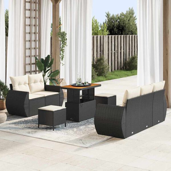 vidaXL Set Divano da Giardino 8 pcs Nero polyrattan