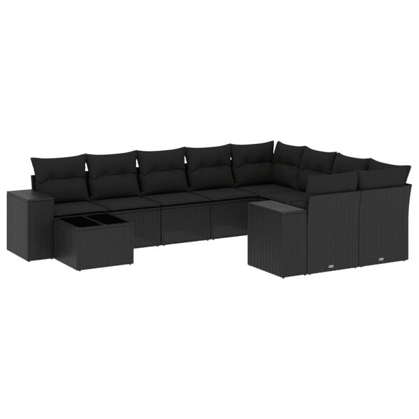 vidaXL Set Divani da Giardino 10pz con Cuscini in Polyrattan Nero