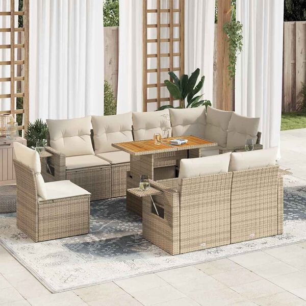 vidaXL Set Divano da Giardino 9 pz con Cuscini Beige in Polyrattan