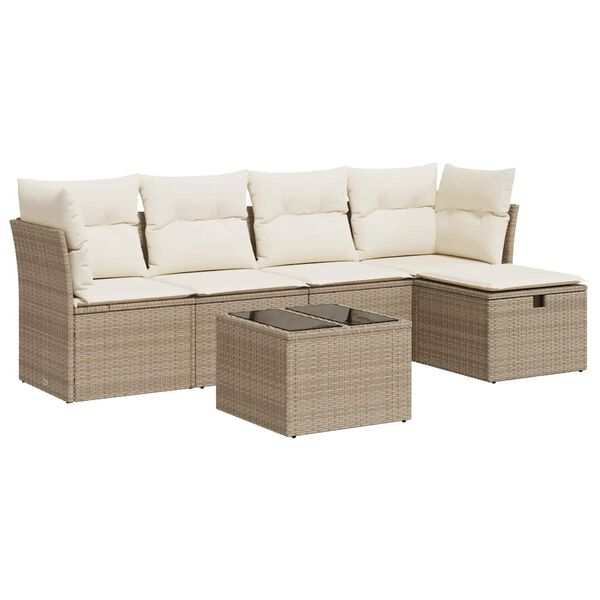 vidaXL Set Divano da Giardino 6 pz con Cuscini Beige in Polyrattan