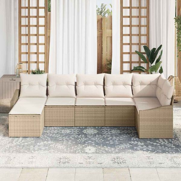 vidaXL Set di divani con cuscino 7 pcs Beige polyrattan