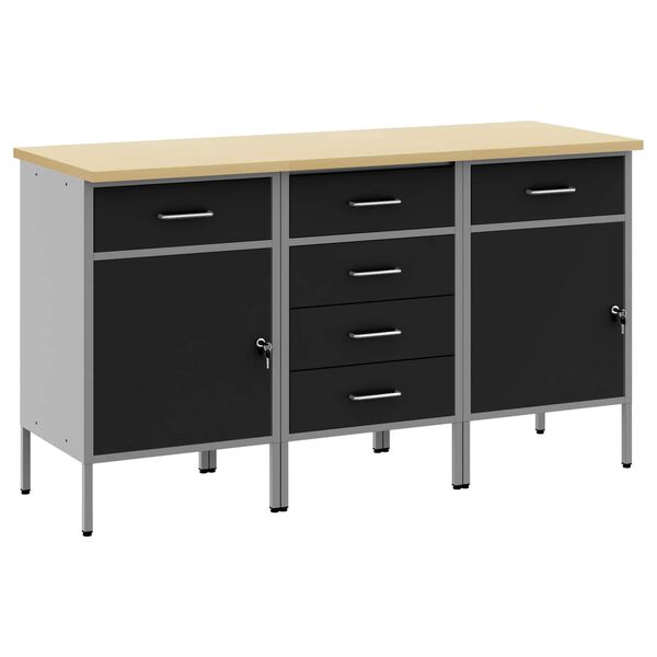 vidaXL Mobile da lavoro con ruota 3 pcs Nero e Grigio 75 x 45 x 85 cm