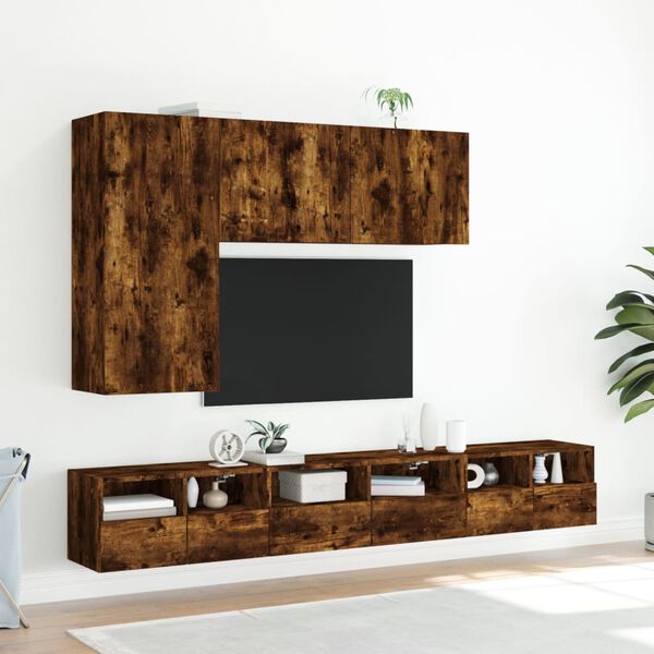 vidaXL Mobili TV a Muro 5pz Rovere Fumo in Legno Multistrato