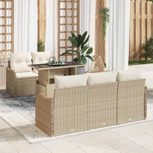 vidaXL Set Divano da Giardino con cuscino 6 pcs Beige polyrattan