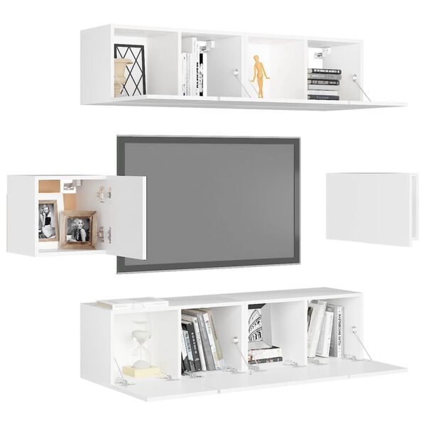 vidaXL Set Mobili Porta TV 6 pz Bianco in Legno Multistrato