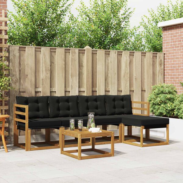 vidaXL Set di divani da esterno con cuscino 6 pcs Naturale e Nero