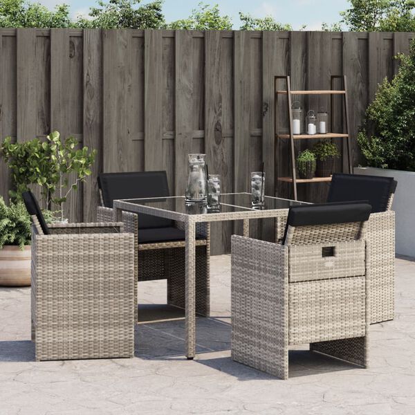 vidaXL Sedie da Giardino con Cuscini 4 pz Grigio Chiaro in Polyrattan
