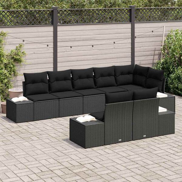 vidaXL Set Divano da Giardino con archiviazione 8 pcs Nero Poly Rattan
