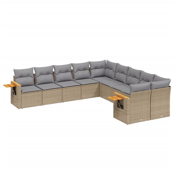 vidaXL Set Divano da Giardino 10 pz con Cuscini Beige in Polyrattan