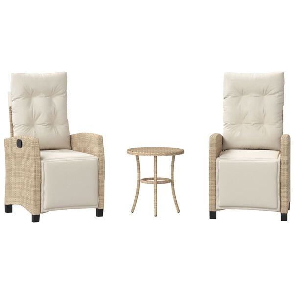 vidaXL Set da Bistr&ograve; 3 pz con Cuscini Beige in Polyrattan
