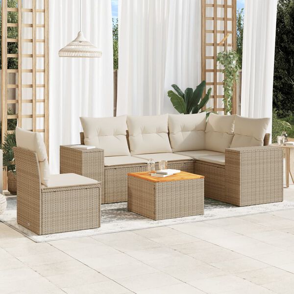 vidaXL Set Divano da Giardino 6 pz con Cuscini Beige in Polyrattan