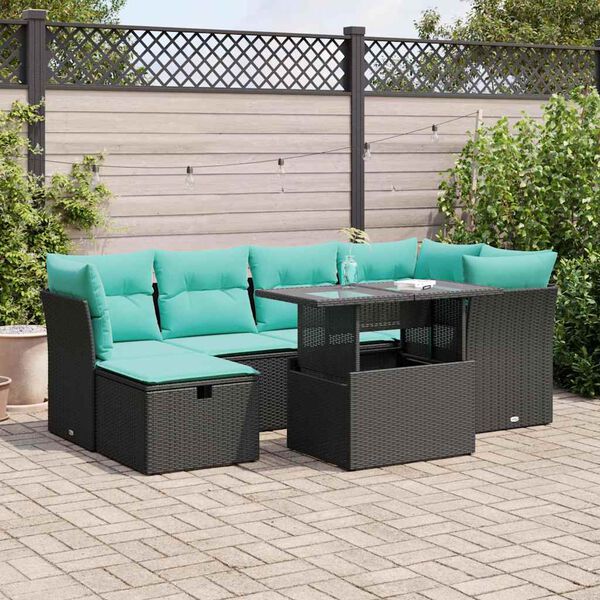 vidaXL Set Divani da Giardino con Cuscini 7pz Nero Polyrattan Acacia