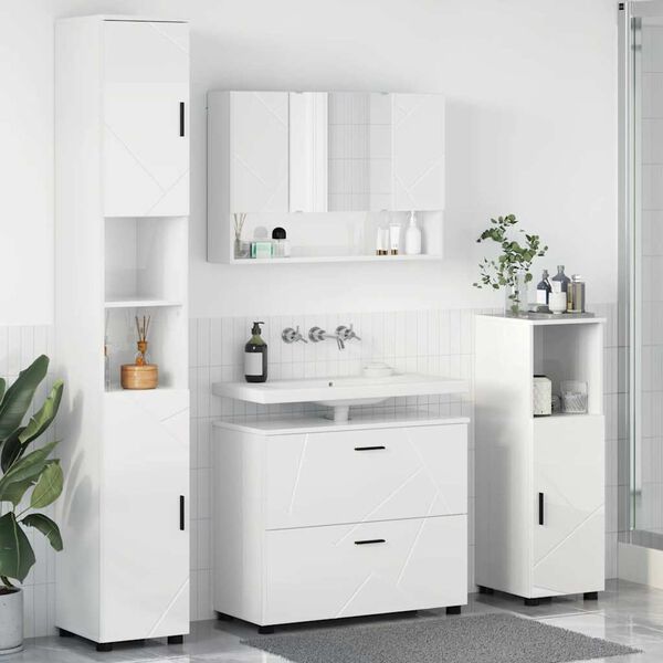 vidaXL Set di mobili per il bagno con cassetto 4 pcs Bianco lucido