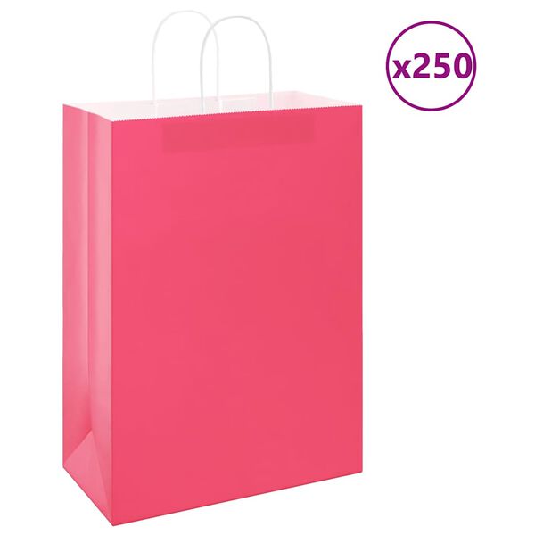 vidaXL Sacchetti di Carta 250 pz con Manici Rosa 32x17x44 cm