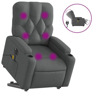 vidaXL Poltrona Alzapersona Massaggi Elettrica Grigio Scuro Tessuto