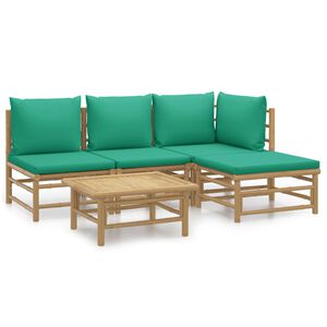 vidaXL Set Salotto da Giardino 5pz con Cuscini Verdi Bamb&ugrave;