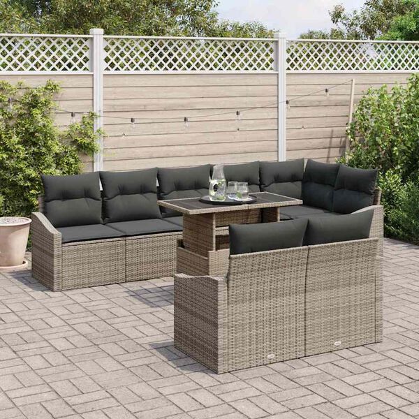 vidaXL Set Divano da Giardino con cuscino 9 pcs Grigio