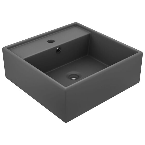 vidaXL Lavabo con Troppopieno Quadrato Grigio Opaco 41x41 cm Ceramica