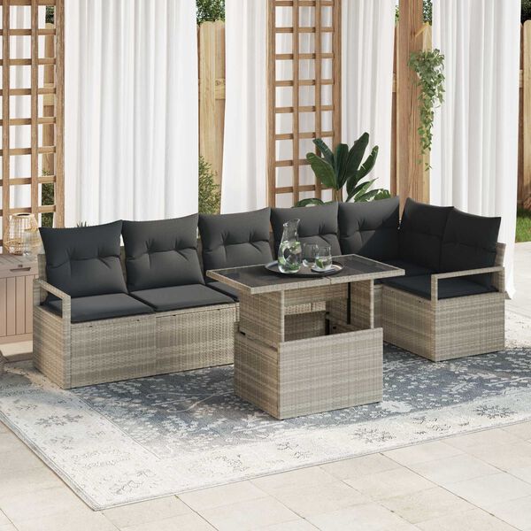 vidaXL Set Divano da Giardino 7 pcs Grigio chiaro Poly Rattan