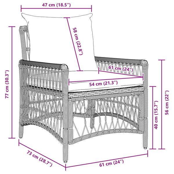 vidaXL Sedia da Giardino con cuscino Beige 73 x 61 x 77 cm polyrattan