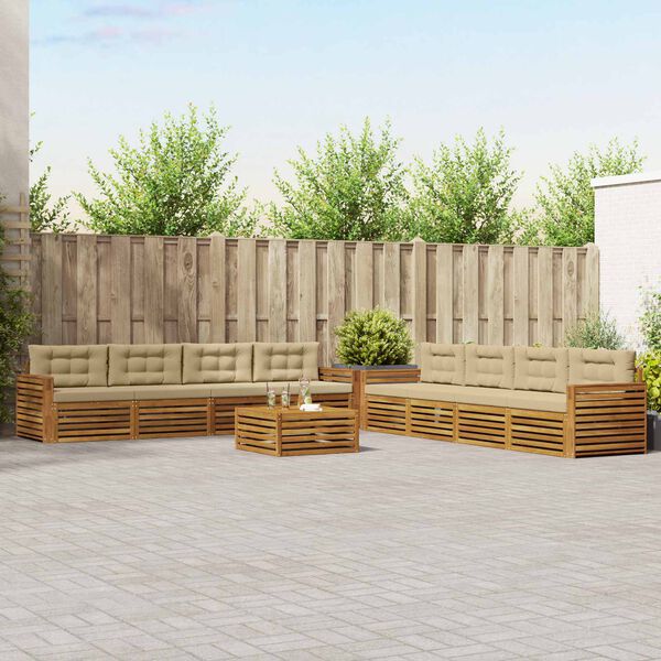 vidaXL Set di divani da esterno con cuscino 9 pcs Naturale e Beige